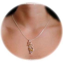 Genuine Citrine Cat Pendant Kitty BIG SILVER