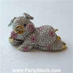 GOLD SWAROVSKI CRYSTAL BOX JEWELRY PIGGY PIG PINK