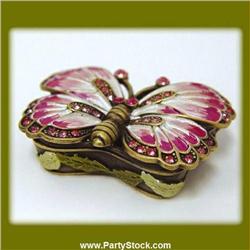 GOLD SWAROVSKI CRYSTAL PINK 3D BUTTERFLY BOX JEWELRY