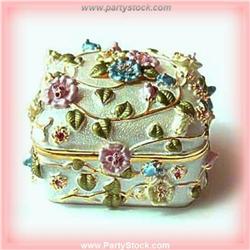 WHITE FLOWER GOLD SWAROVSKI CRYSTAL BOX JEWELRY