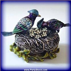 GOLD PURPLE LOVE BIRDS BOX JEWELRY SWAROVSKI CRYSTAL