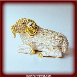GOLD ARIES RAM SWAROVSKI CRYSTAL BOX JEWELRY NEW352