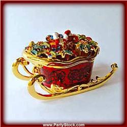 CHRISTMAS SLEIGH GOLD CRYSTALS BOX JEWELRY