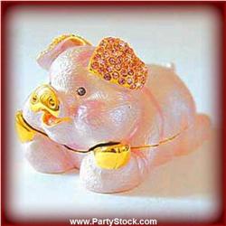 PINK PIG GOLD SWAROVSKI CRYSTALS BOX JEWELRY