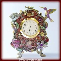 GOLD SWAROVSKI CRYSTALS HUMMINGBIRD FLOWERS CLOCK