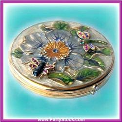 GOLD SWAROVSKI CRYSTAL COMPACT PURSE MIRROR FLOWER 24K