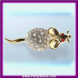 MOUSE PIN BROOCH GOLD SWAROVSKI CRYSTAL WHITE