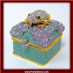 GREEN TOAD LILLYPAD BOX JEWELRY GOLD SWAROVSKI CRYSTALS