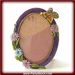 1" OVAL PHOTO FRAME GOLD CRYSTALS PURPLE