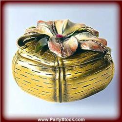 PINK HIBISCUS BOX JEWELRY GOLD SWAROVSKI CRYSTAL