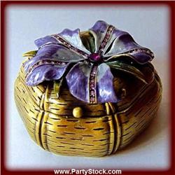 GOLD SWAROVSKI CRYSTAL BOX JEWELRY HIBISCUS PURPLE
