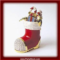CHRISTMAS STOCKING GOLD CRYSTALS BOX JEWELRY