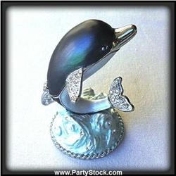GOLD AUSTRIAN CRYSTAL JUMPING DOLPHIN BOX JEWELRY