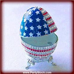 PATRIOTIC USA FLAG EGG BOX JEWELRY SWAROVSKI CRYSTAL GOLD