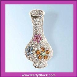 FLOWER VASE PIN BROOCH GOLD SWAROVSKI CRYSTAL