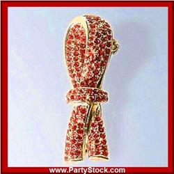 RIBBON PIN GOLD SWAROVSKI CRYSTALS RED