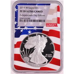 2019-W $1 Proof American Silver Eagle Coin NGC PF70 Ultra Cameo Independence Day Flag