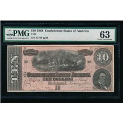 1864 $10 T-68 Confederate States of America PMG 63