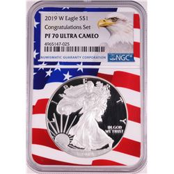 2019-W $1 Proof American Silver Eagle Coin NGC PF70 Ultra Cameo Congratulations Flag