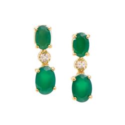 Plated 18KT Yellow Gold 2.00ctw Green Agate and Diamond Earrings