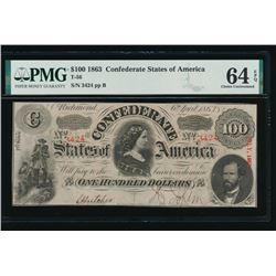 1863 $100 T-56 Confederate States of America PMG 64EPQ