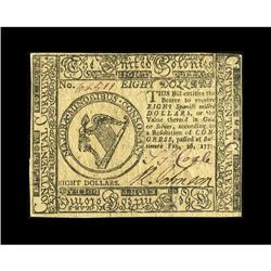 Continental Currency February 26, 1777 $8 Very Choice N