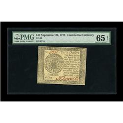 Continental Currency September 26, 1778 $40 PMG Gem Unc 