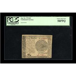 Continental Currency September 26, 1778 $60 PCGS 58PPQ