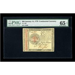 Continental Currency January 14, 1779 $80 PMG Gem Uncir