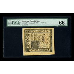 Delaware January 1, 1776 5s PMG Gem Uncirculated 66 EPQ