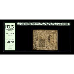 Delaware January 1, 1776 20s PCGS Very Choice New 64PPQ