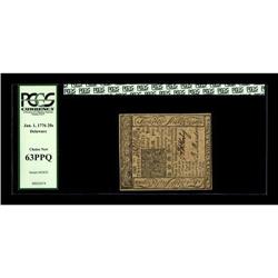 Delaware January 1, 1776 20s PCGS Choice New 63PPQ.