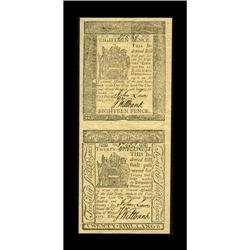 Delaware May 1, 1777 18d and 20s Vertical Pair Choice A