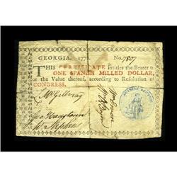 Georgia 1776 $1 Very Fine. This note is well-signed wit