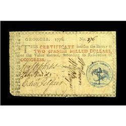 Georgia 1776 $1 Very Fine. Well-signed with a bold, blu