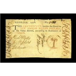 Georgia 1776 $10 Very Fine. A handsome enough note, but