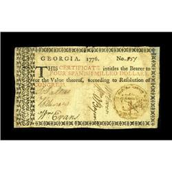 Georgia 1776 $4 Very Good-Fine. The signatures are shar