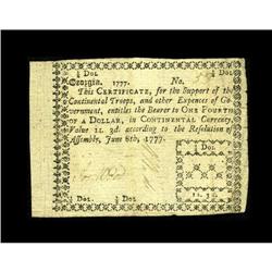 Georgia June 8, 1777 $1/4 Very Fine-Extremely Fine. We