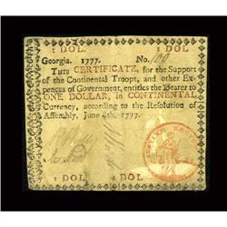 Georgia June 8, 1777 $1 Fine. The note is evenly toned