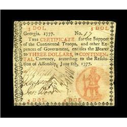 Georgia June 8, 1777 $3 Very Fine. There is an approxim