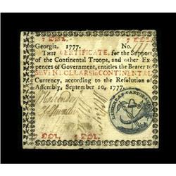 Georgia September 10, 1777 $7 Very Fine. The colored se
