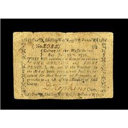 Massachusetts June 18, 1776 1s/8d Fine-Very Fine. The c