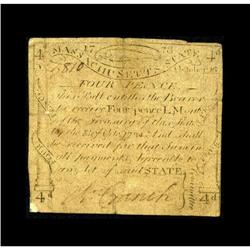 Massachusetts October 16, 1778 4d Very Fine. This is a