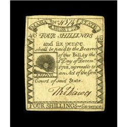 Massachusetts 1779 4s/6d Extremely Fine-About New.