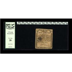 Massachusetts 1779 4s/6d PCGS Very Fine 20. A nice, eve