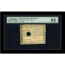Massachusetts May 5, 1780 $7 PMG Choice Uncirculated 64