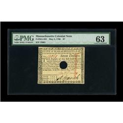 Massachusetts May 5, 1780 $7 PMG Choice Uncirculated 63