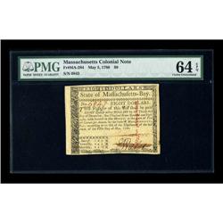 Massachusetts May 5, 1780 $8 PMG Choice Uncirculated 64