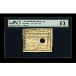 Massachusetts May 5, 1780 $8 PMG Choice Uncirculated 63