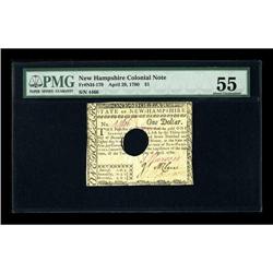 New Hampshire April 29, 1780 $1 PMG About Uncirculated